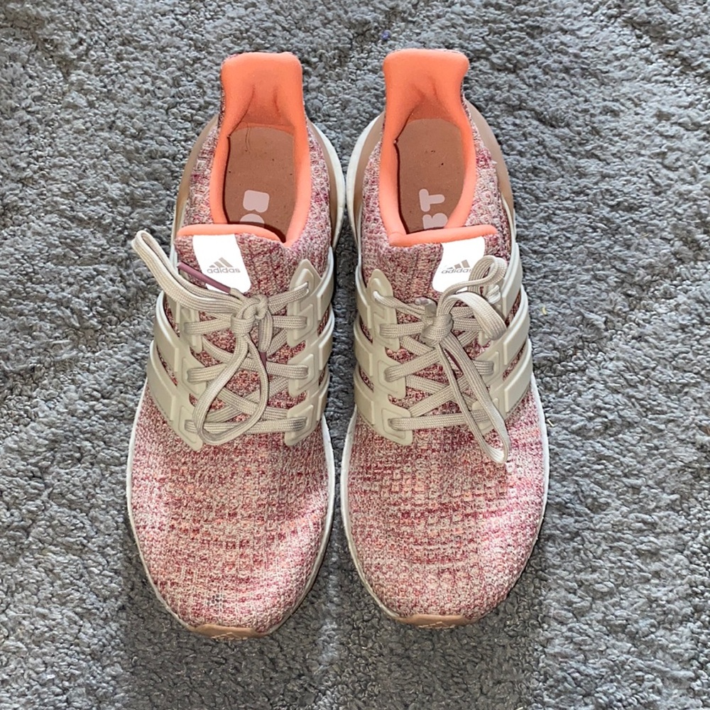 Women’s pink and orange adidas ultraboost